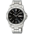 Seiko Men's Solar Core Silver Tone Bracelet Watch W/ Black Dial from Pedre